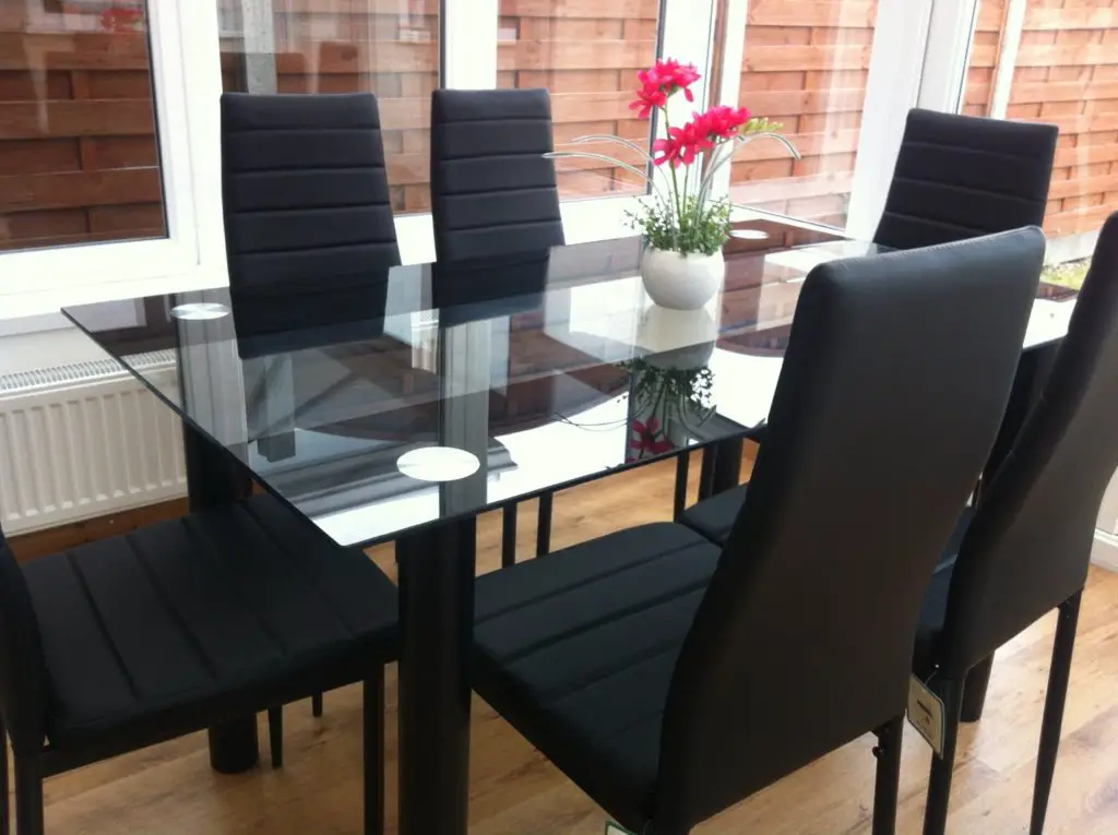 black glass kitchen table and chair